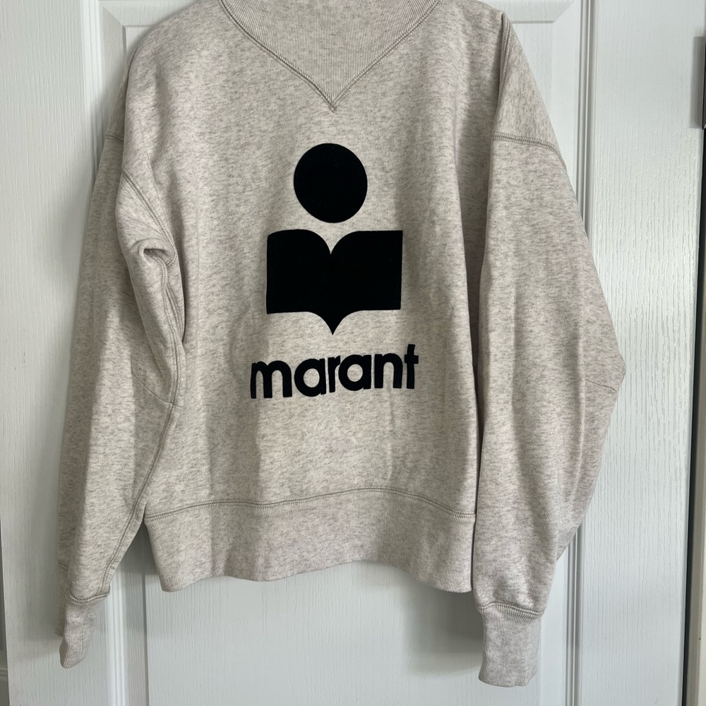Isabel Marant Light Gray Crewneck Sweatshirt with Black Logo